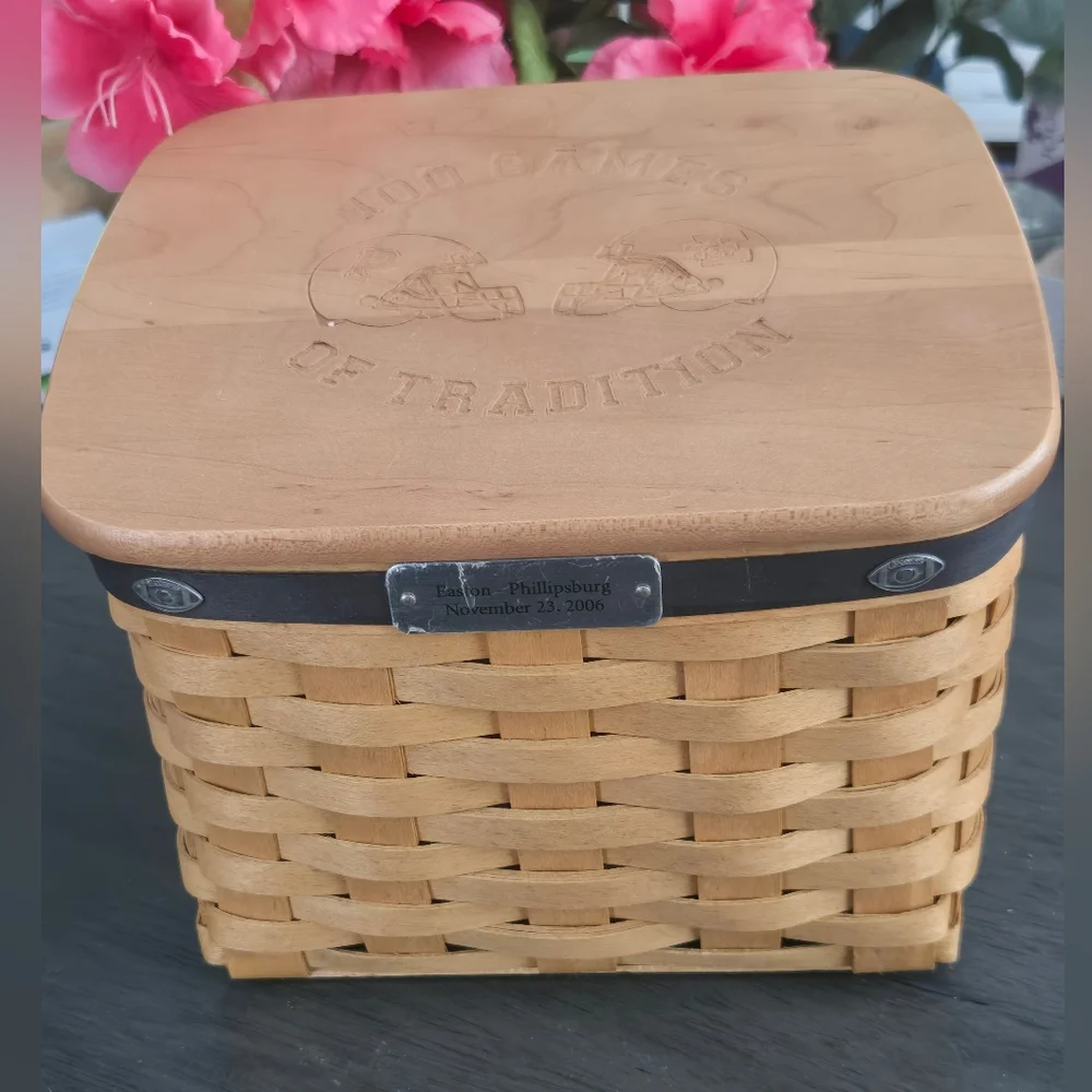 Longaberger 2006 Football Collectors Basket Wood Lid Protector Sports Decor